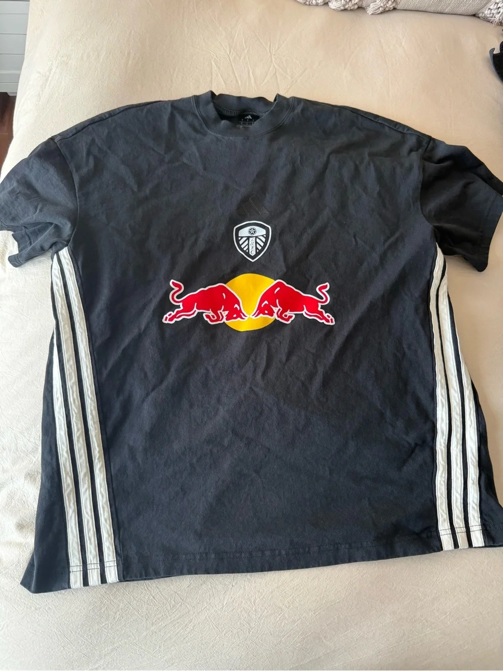 adidas Black Tee with Red Bull Logo and Yellow Sun Graphic